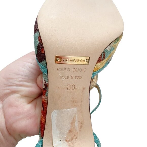 New Dolce&Gabbana Floral Closed Toe Strappy High Heels - Picture 8 of 9